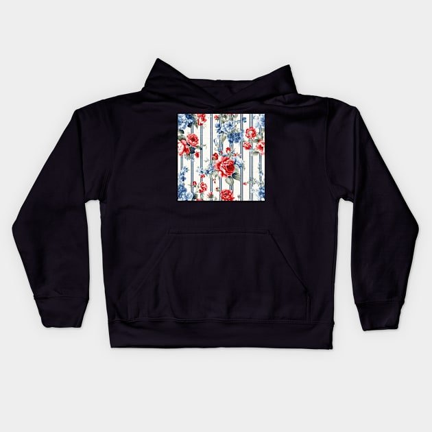 Red White and Blue Patriotic Shabby Floral Kids Hoodie by VintageFlorals